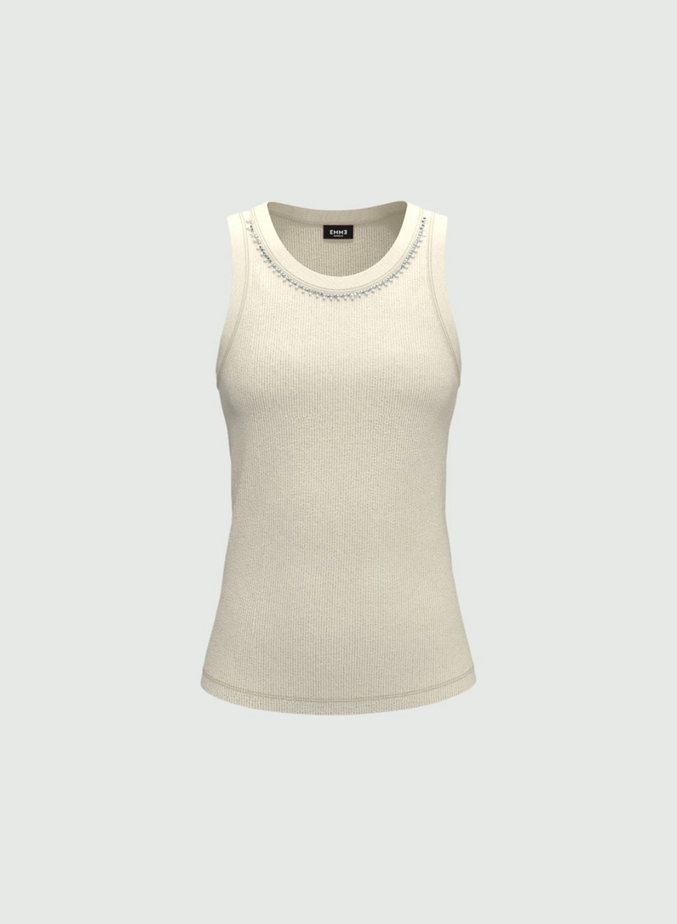 White Tank Top with mini crystals and resin pearls along the entire neckline Emme Marella - 4