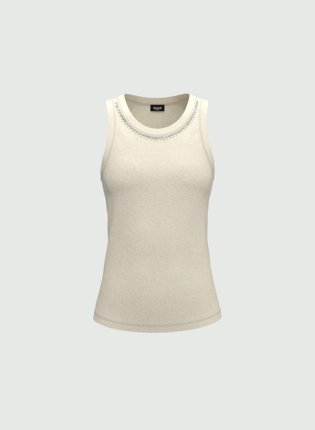 White Tank Top with mini crystals and resin pearls along the entire neckline Emme Marella - 5