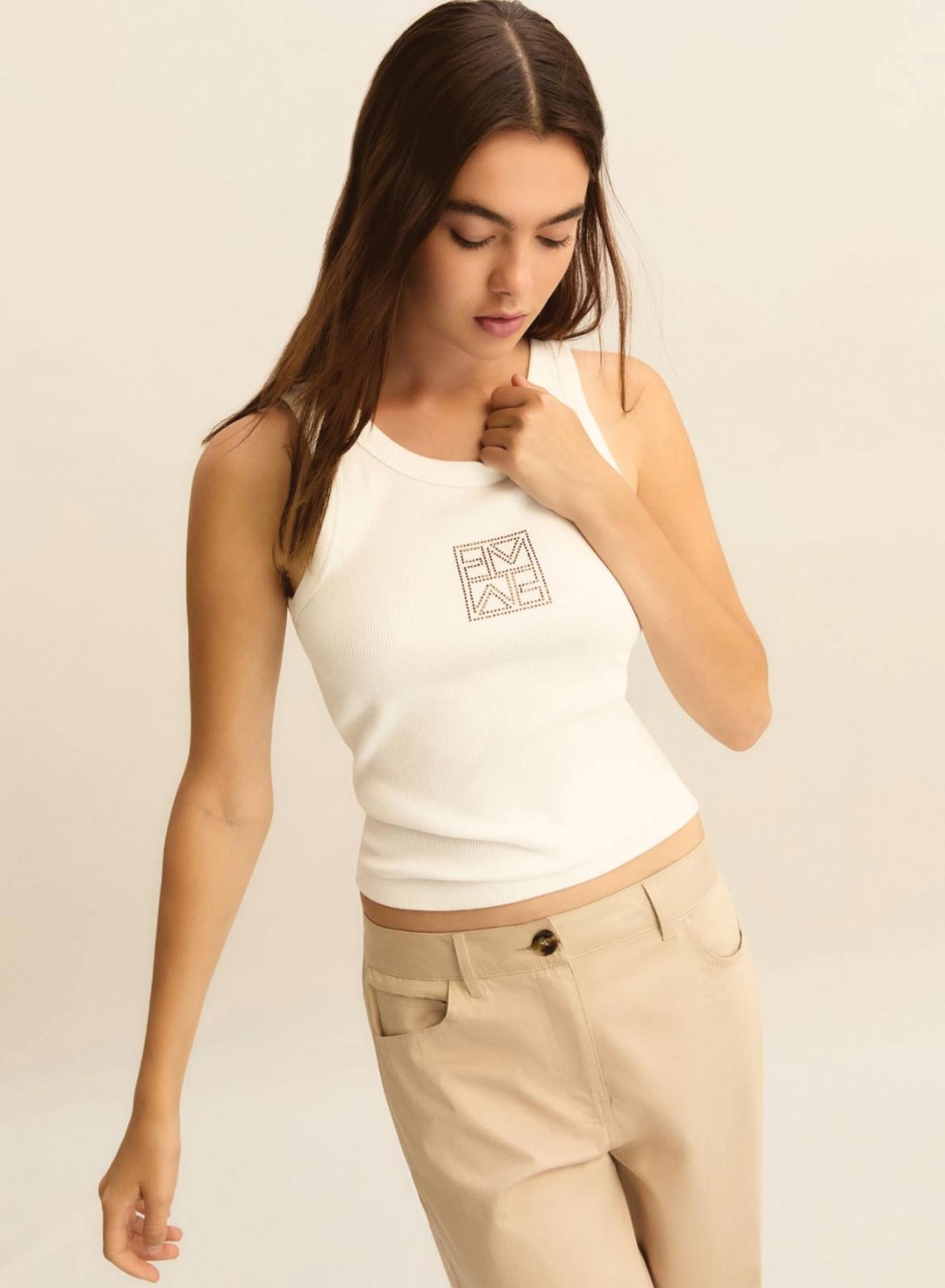 Λευκό tank Top με σοκολά κρυστάλλινο logo Emme Marella - 1