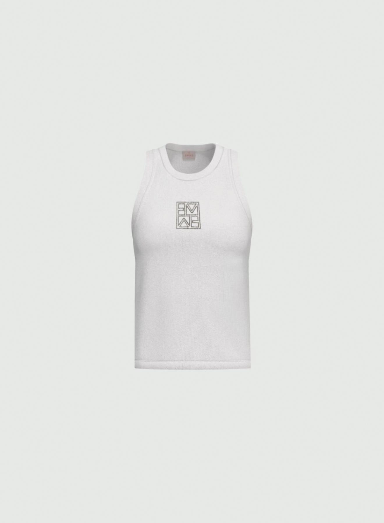 Λευκό tank Top με σοκολά κρυστάλλινο logo Emme Marella - 5