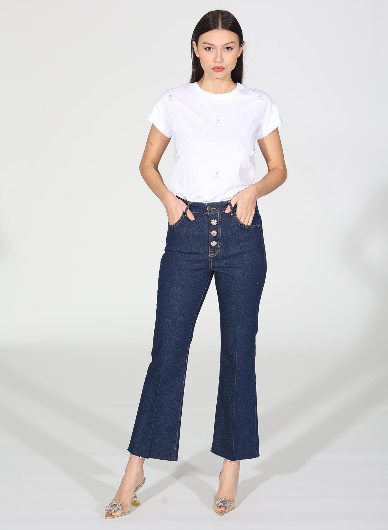 Navy Blue Cropped, flared stretch jeans R.R. - 5