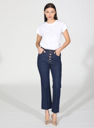 Navy Blue Cropped, flared stretch jeans R.R. - 31898