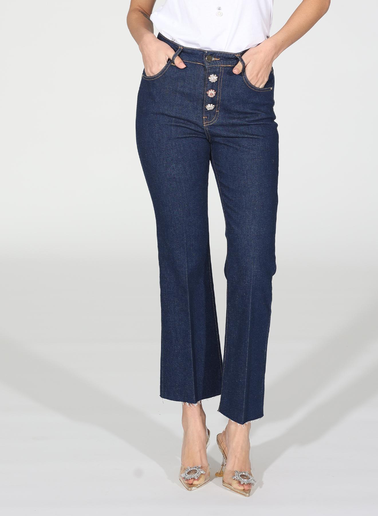 Navy Blue Cropped, flared stretch jeans R.R. - 2