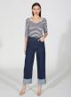 Navy Blue Cropped wide-leg stretch jeans with turn-ups R.R. - 0