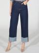Navy Blue Cropped wide-leg stretch jeans with turn-ups R.R. - 1