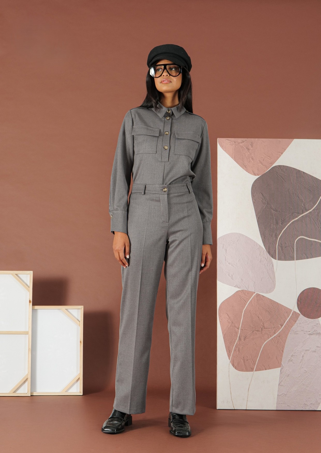 Grey Shirt with shirt lapel and with buttons R.R. - 1