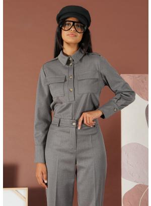 Grey Shirt with shirt lapel and with buttons R.R. - 52345