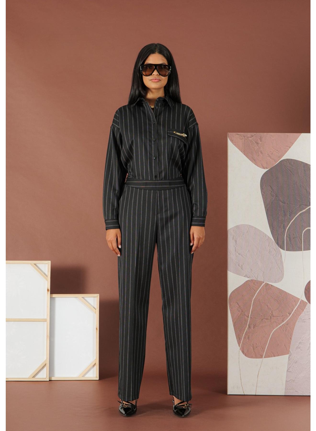 Μαύρο Παντελόνι με ρίγες σε ίσια γραμμή R.R. - 1