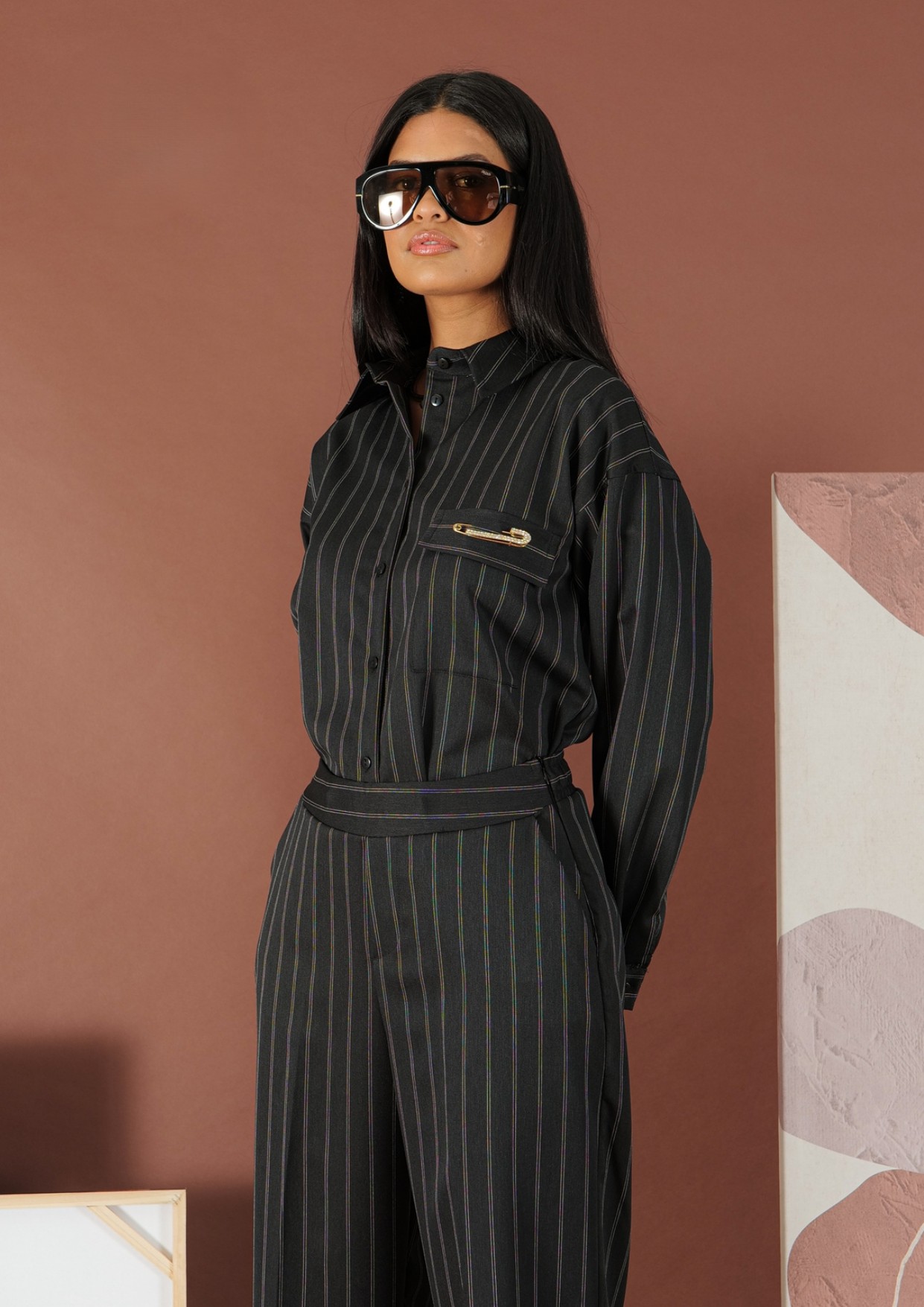 Μαύρο Παντελόνι με ρίγες σε ίσια γραμμή R.R. - 1