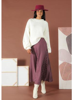 Bordeaux-Ecru silky touch polka dot Skirt R.R. - 52426