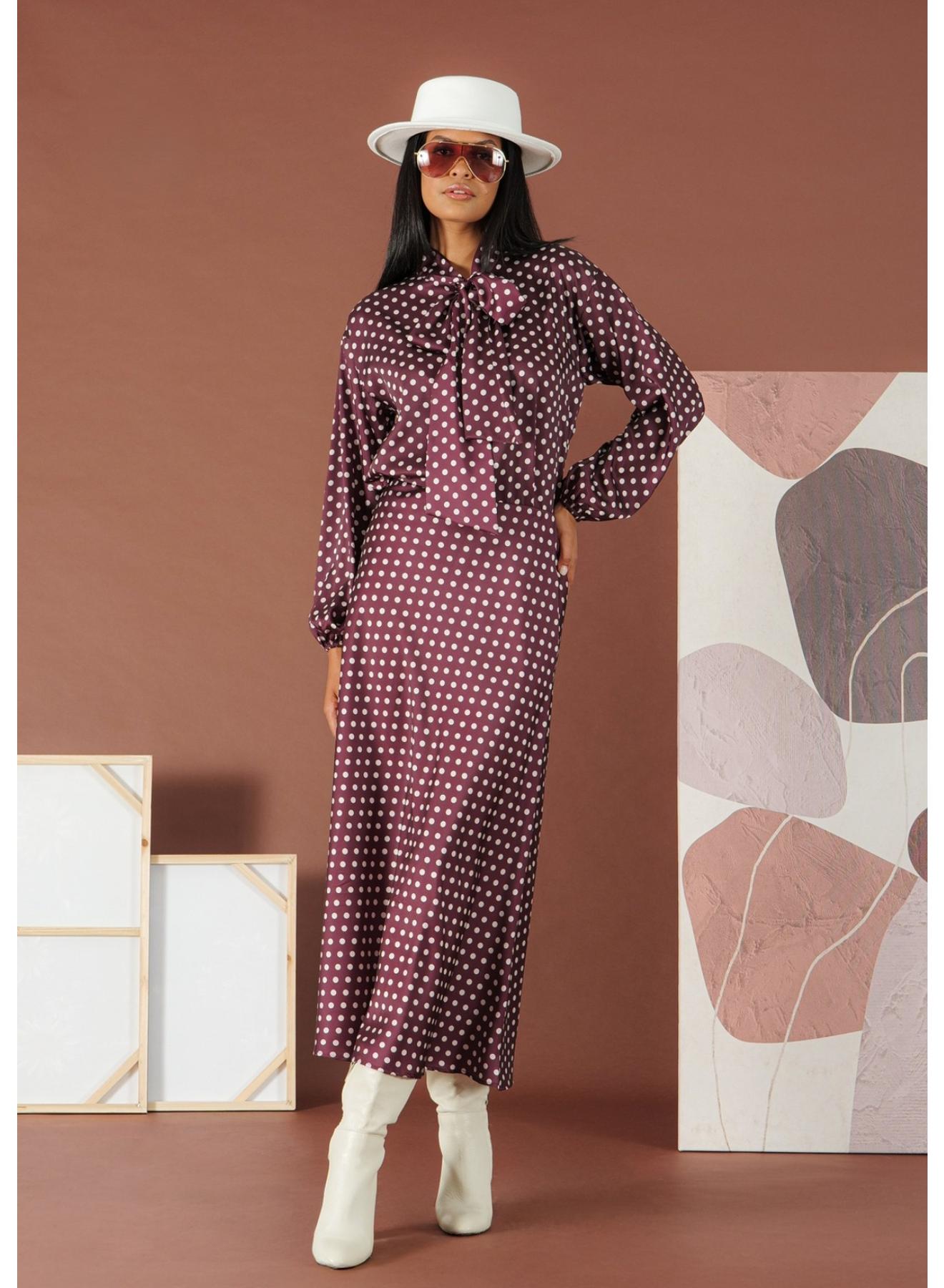 Bordeaux-Ecru silky touch polka dot Skirt R.R. - 3