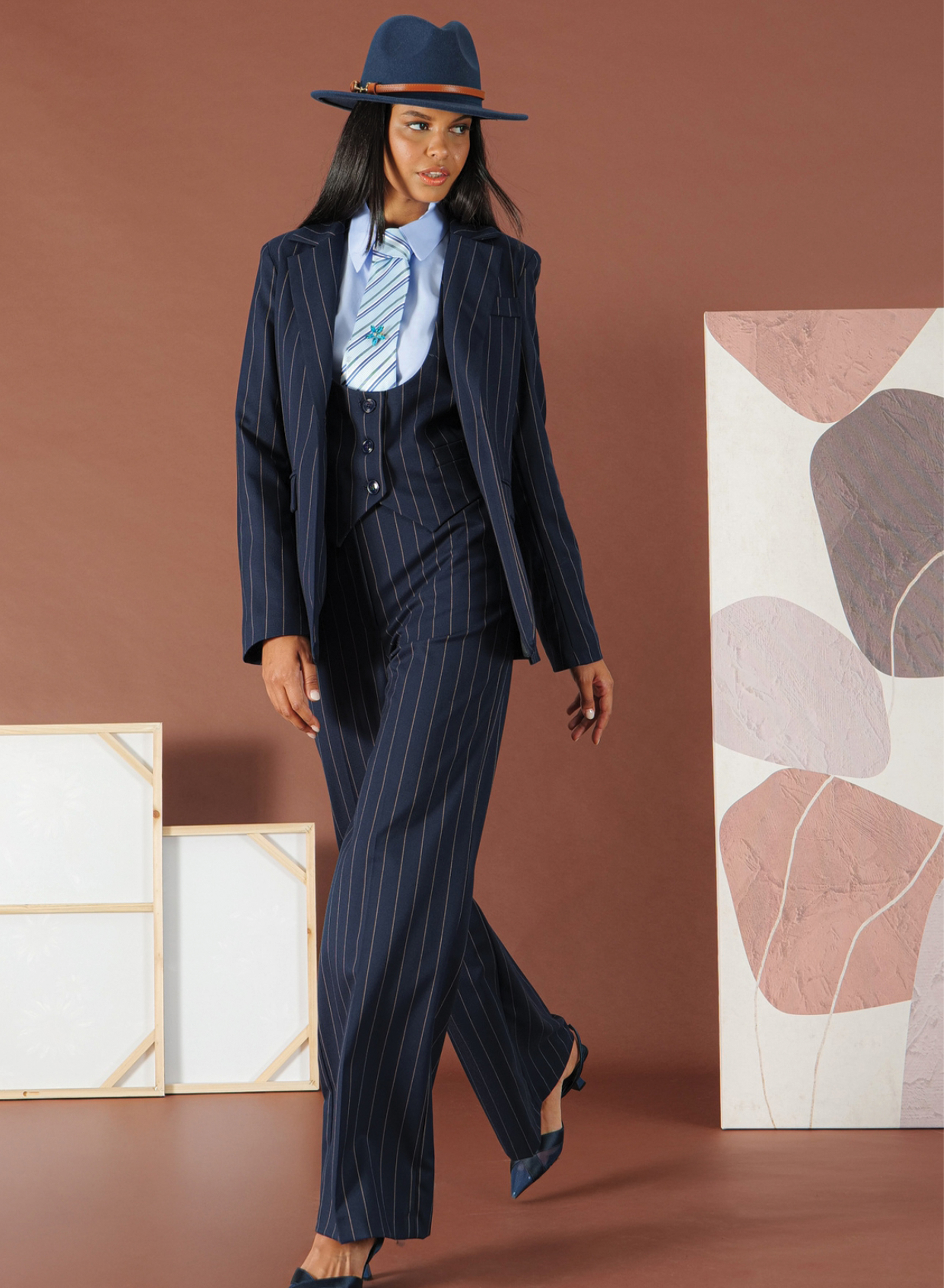 Μπλε Παντελόνι με ρίγες σε χαλαρή γραμμή R.R. - 0