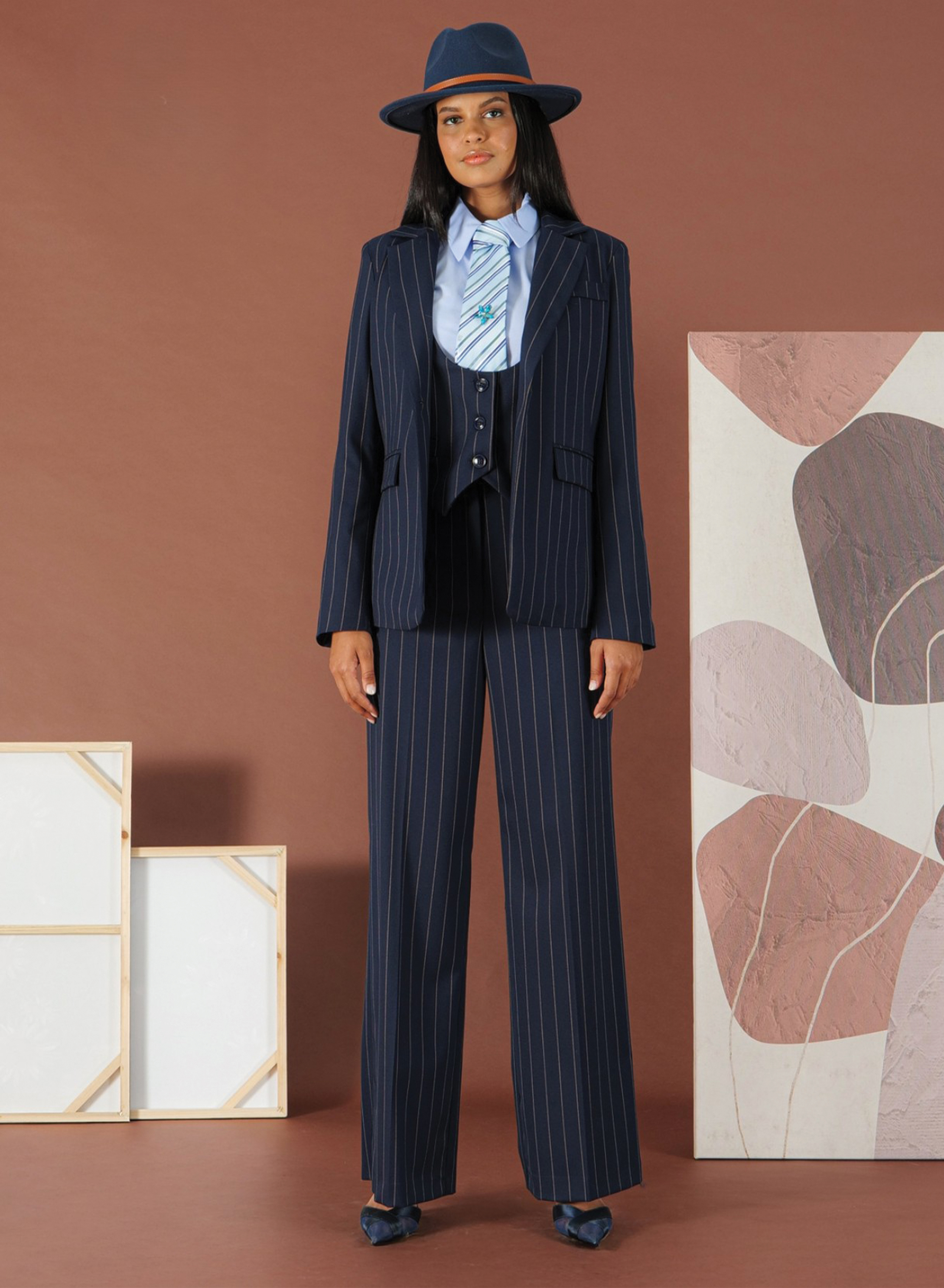 Μπλε Παντελόνι με ρίγες σε χαλαρή γραμμή R.R. - 1