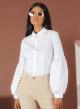 White slim fit Shirt with balloon sleeves with decorative pearls R.R. - 1