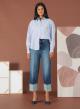 Blue wide leg stretch Jeans with turn-ups R.R. - 4