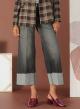Dark Grey wide leg stretch Jeans with turn-ups R.R. - 2