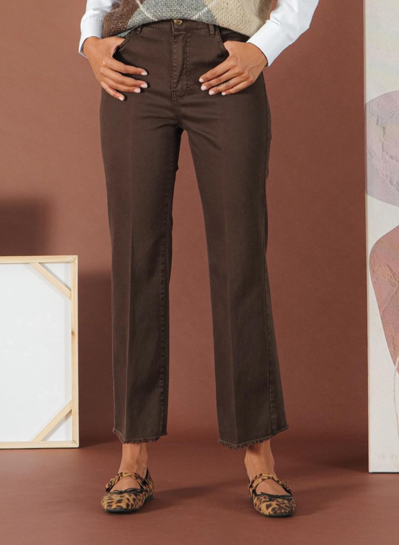 Σοκολά Παντελόνι κροπ με μικρή καμπάνα και ξέφτια στο τελείωμα R.R. - 2