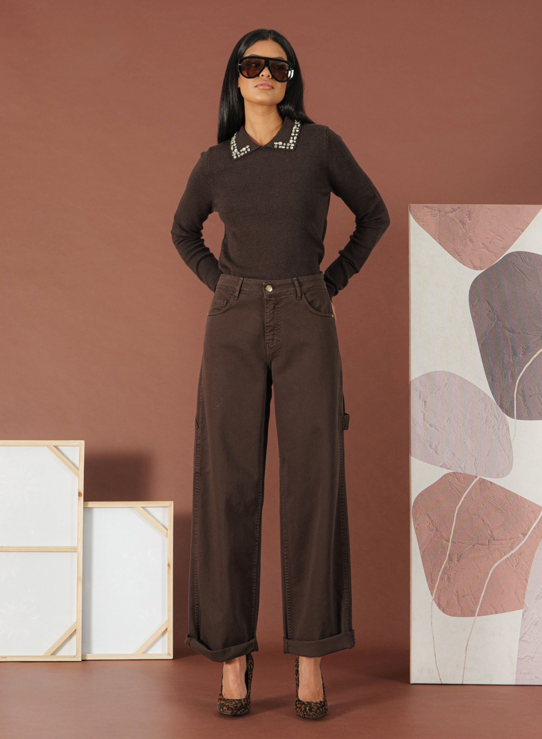 Chocolate wide leg stretch Jeans R.R. - 0