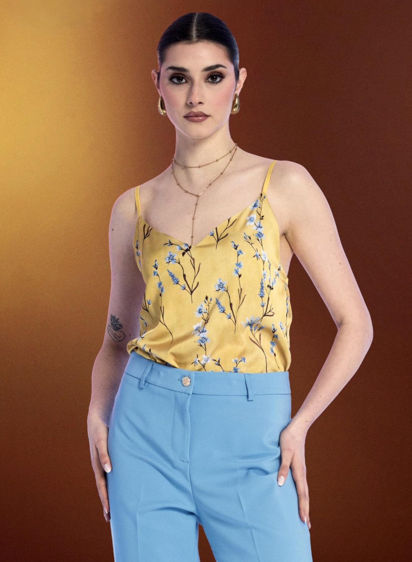 Floral silky touch Top με τιράντες R.R. - 1