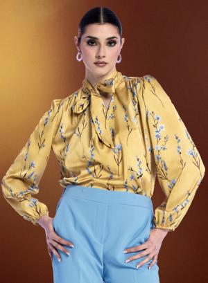 Floral silky touch Μπλούζα με κολάρο γραβάτα R.R. - 59745