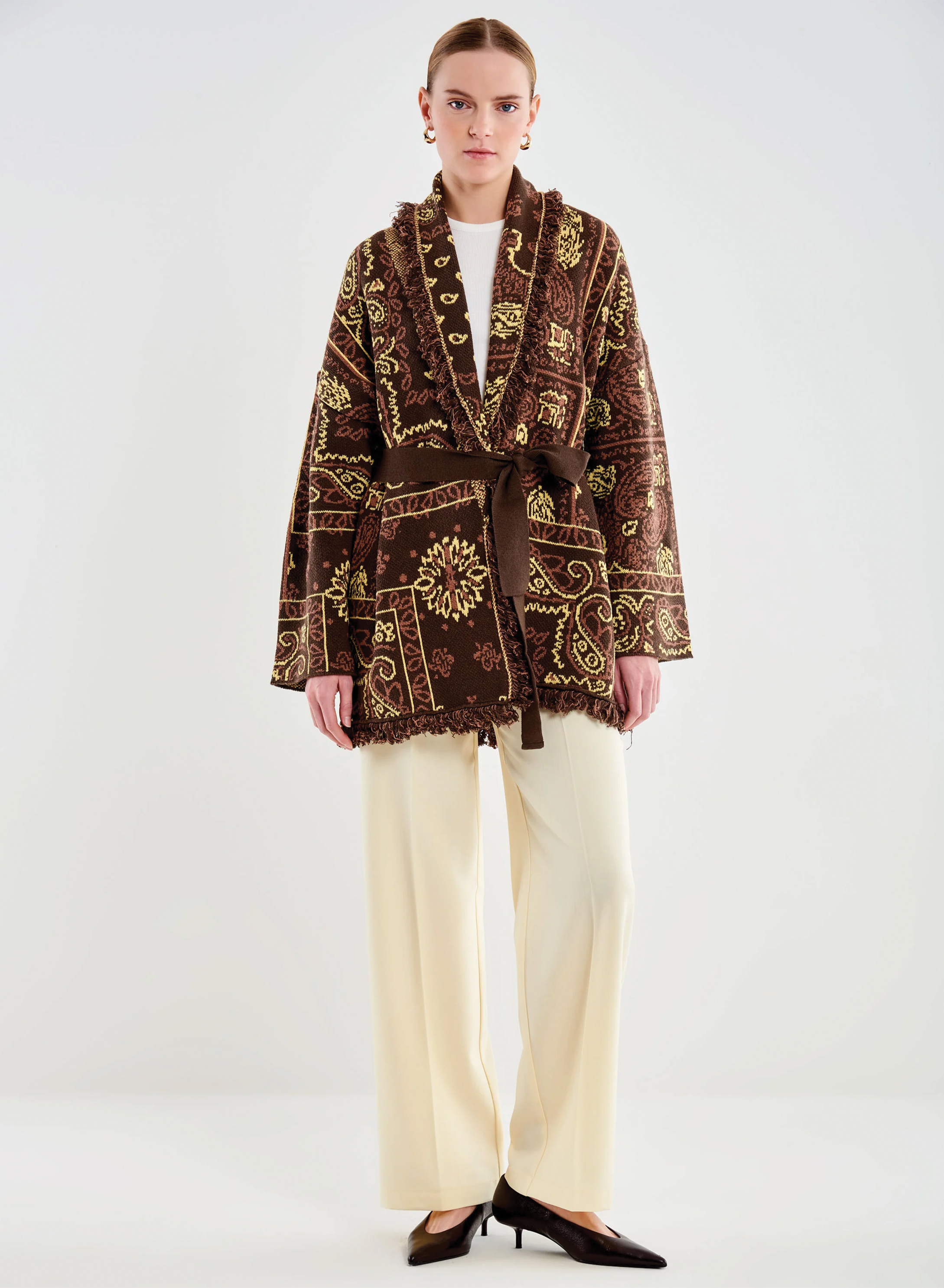 Σοκολά ζακάρ Ζακέτα με ξέφτια και με ζώνη Vicolo - 0