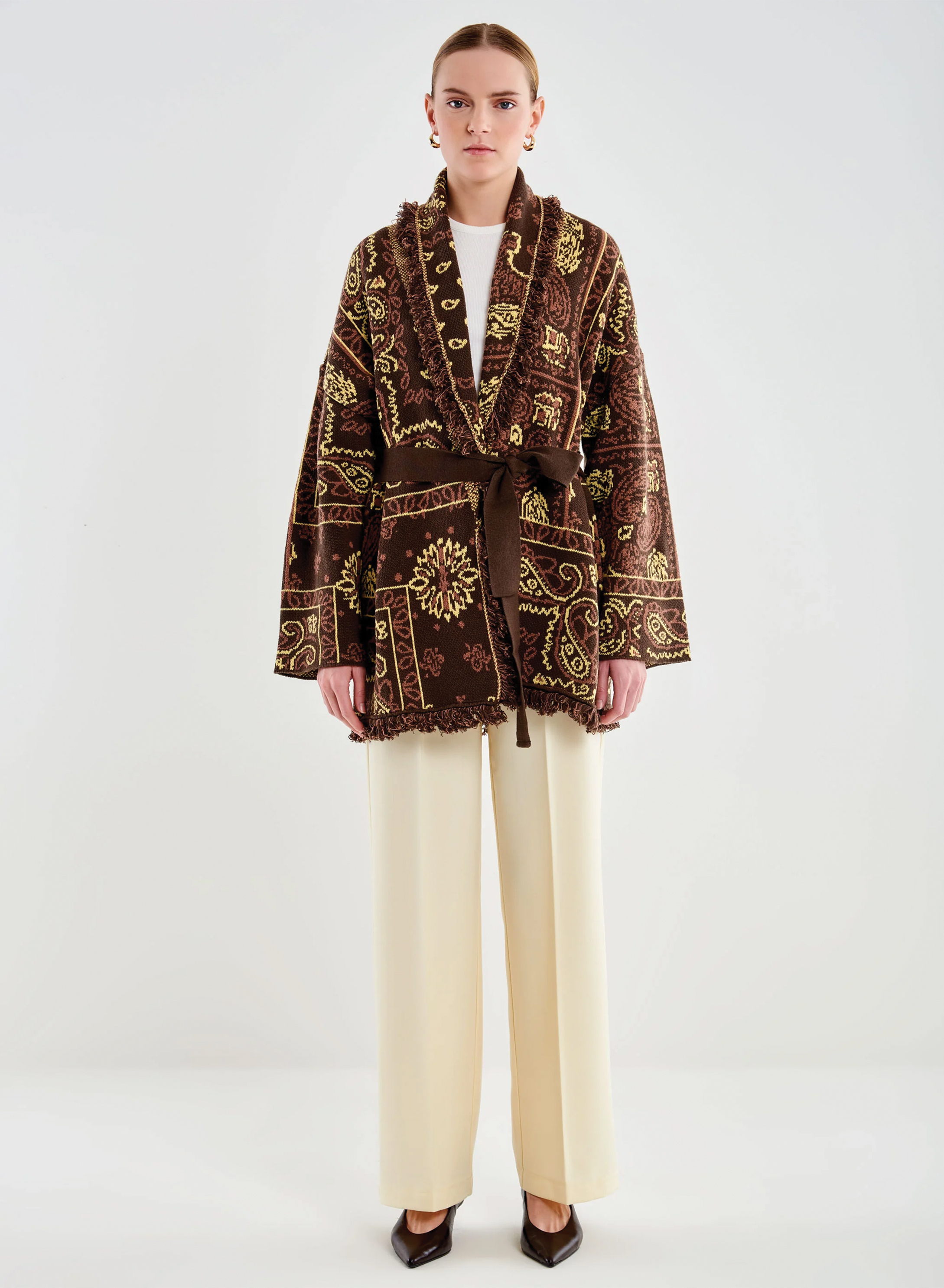 Σοκολά ζακάρ Ζακέτα με ξέφτια και με ζώνη Vicolo - 1