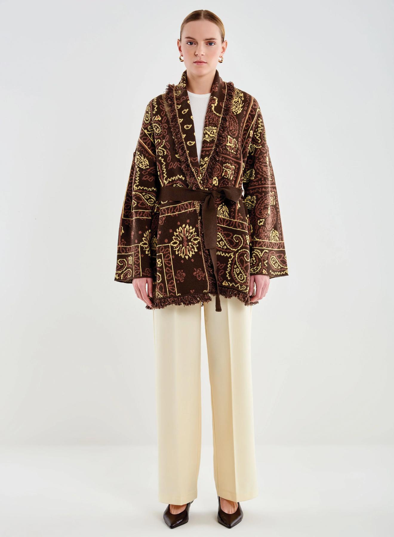 Σοκολά ζακάρ Ζακέτα με ξέφτια και με ζώνη Vicolo - 2