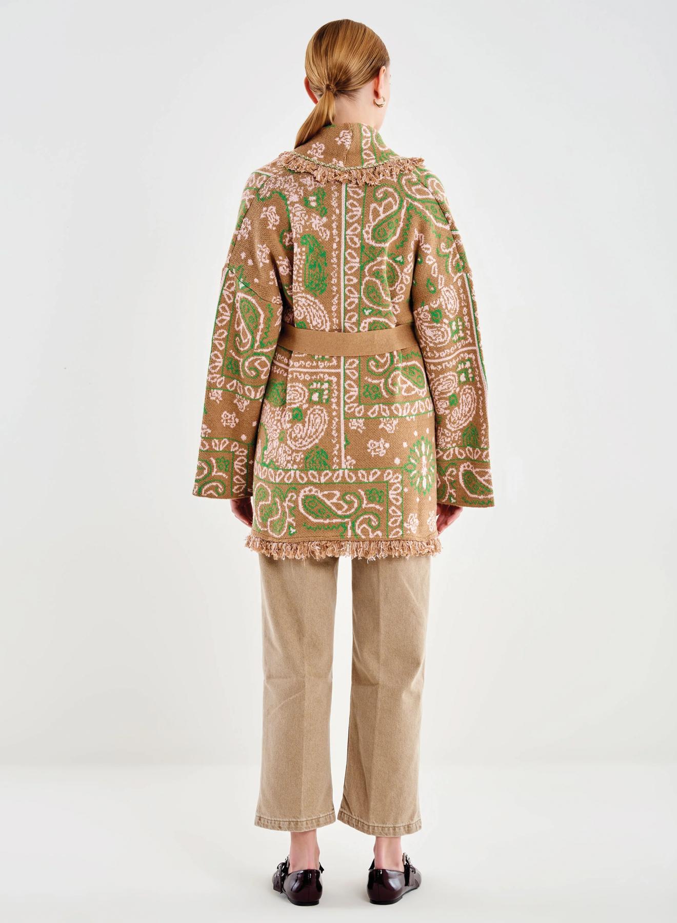 Μπεζ ζακάρ Ζακέτα με ξέφτια και με ζώνη Vicolo - 3