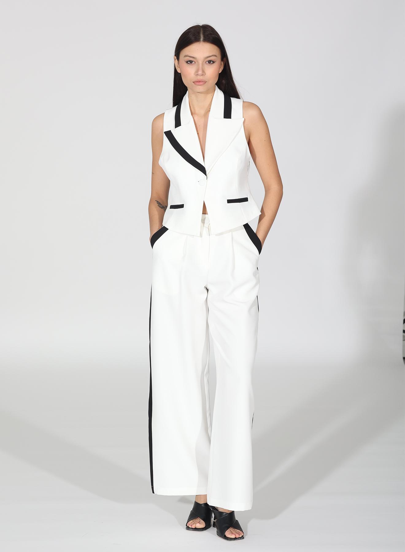 White-Black straight fit Trousers with side stripe R.R - 1