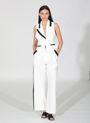 White-Black straight fit Trousers with side stripe R.R - 32263