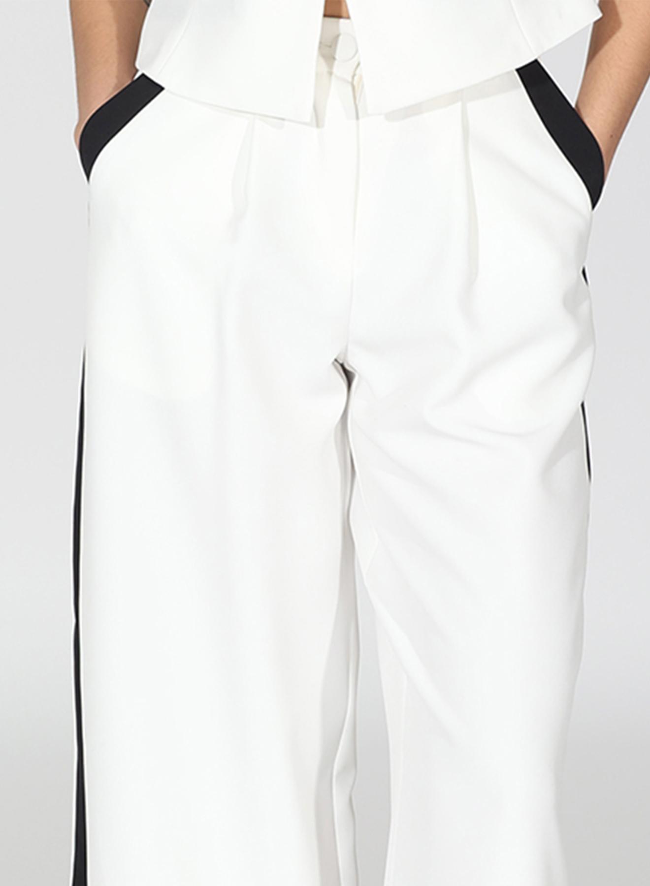 White-Black straight fit Trousers with side stripe R.R - 3