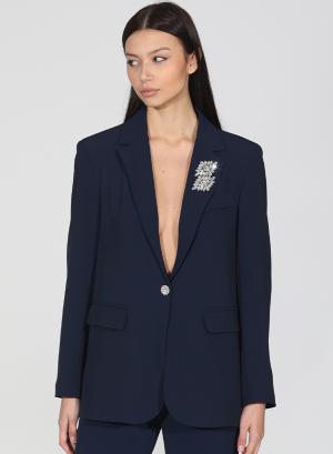 Navy Blue Jacket with one button and detachable rhinestoned brooch R.R - 32011