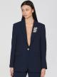 Navy Blue Jacket with one button and detachable rhinestoned brooch R.R - 0