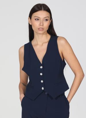 Navy Blue Vest with rhinestoned buttons R.R - 32019