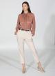 Beige pinstriped straight fit Trousers with belt R.R - 0