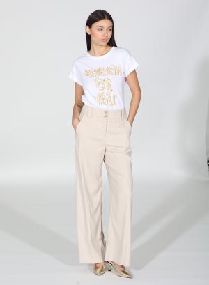 Beige pinstriped, high waisted, wide legs Trousers R.R - 32123