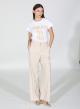 Beige pinstriped, high waisted, wide legs Trousers R.R - 0