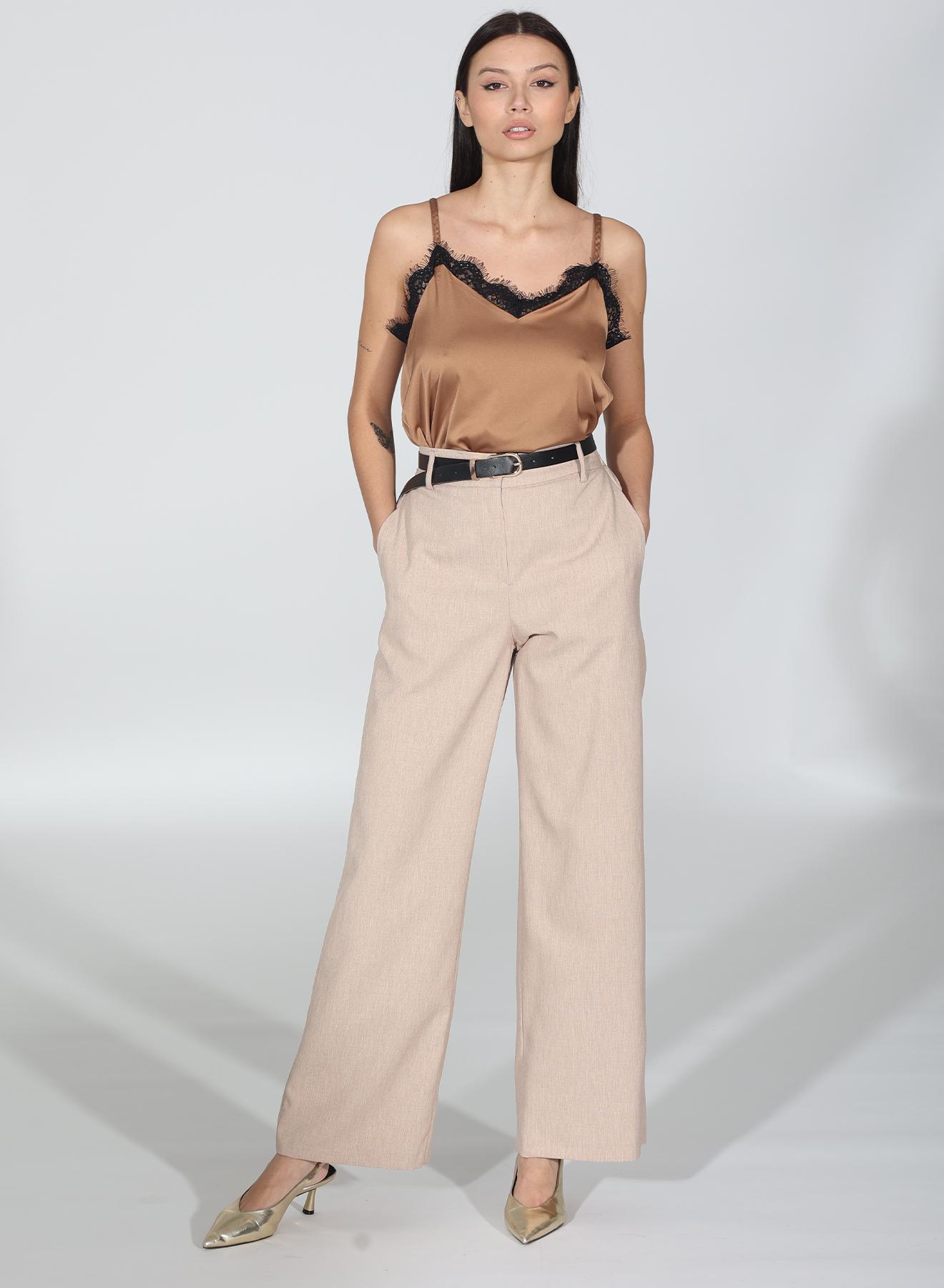 Beige straight fit Trousers with belt R.R - 1