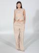 Beige wide legs Trousers with elastic waistband ties with cord R.R - 0