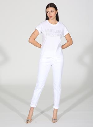 Λευκό T-Shirt με στρας R.R. - 31989