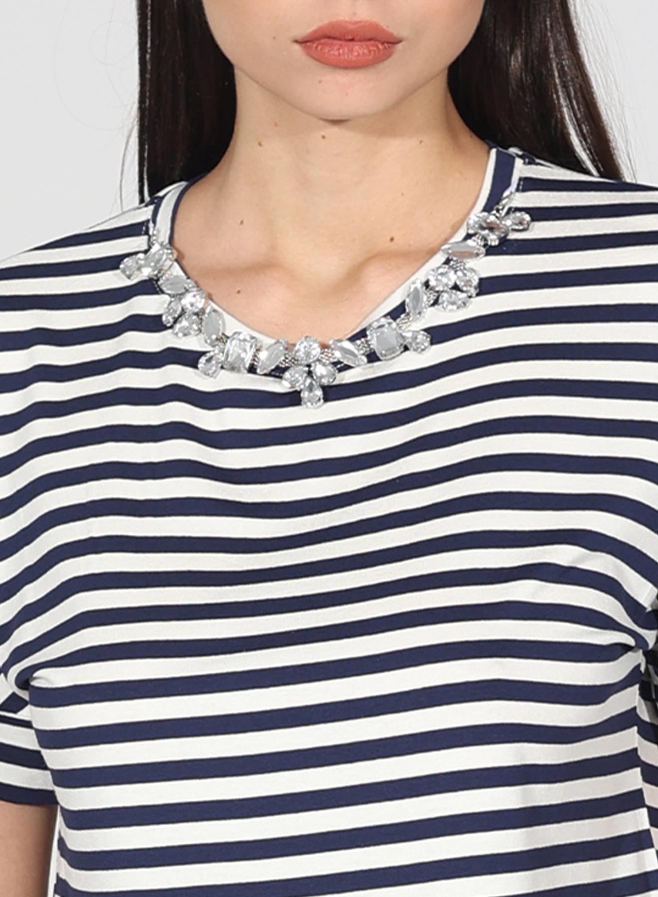 Blue-White Blouse with stripes and rhinestones R.R. - 3