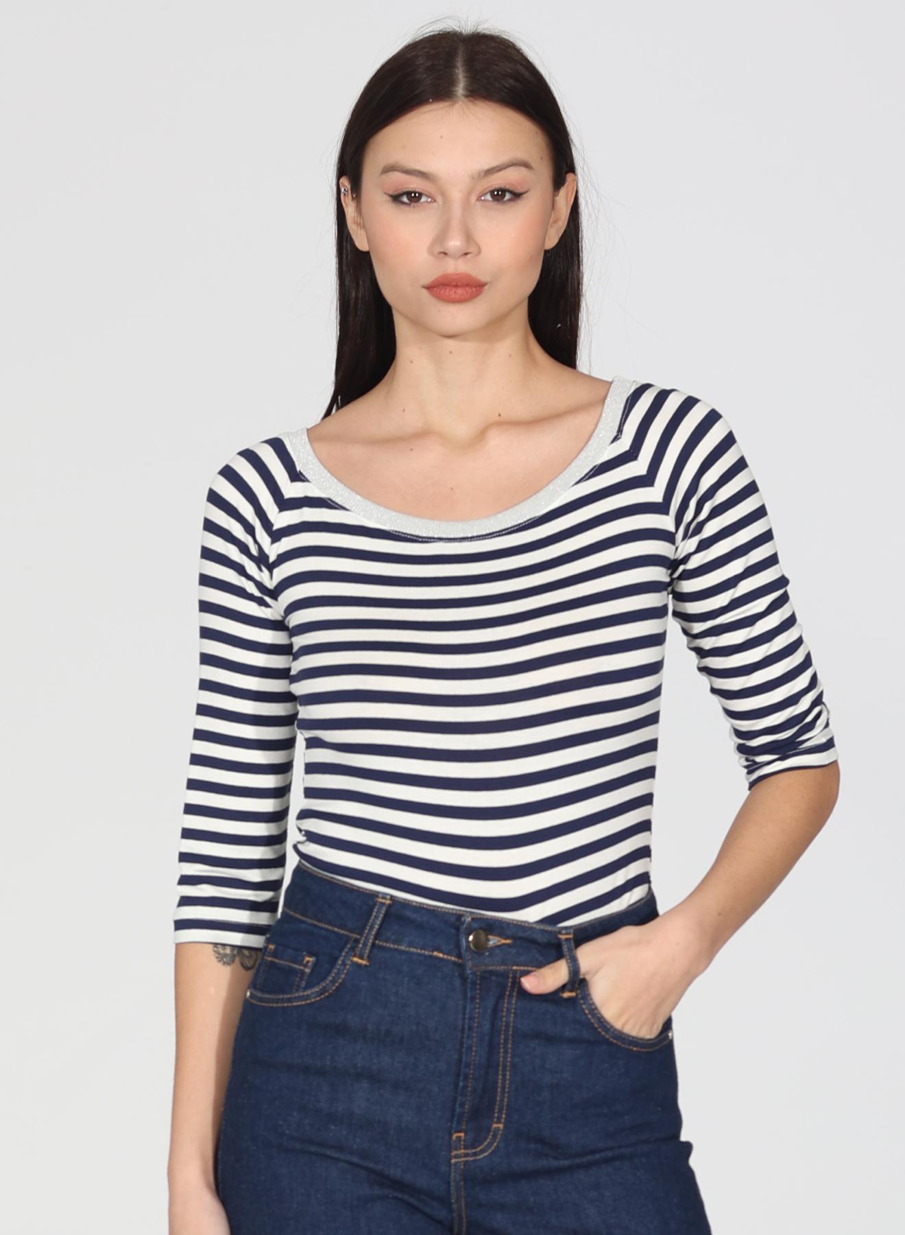 Blue-White Blouse with stripes R.R. - 1