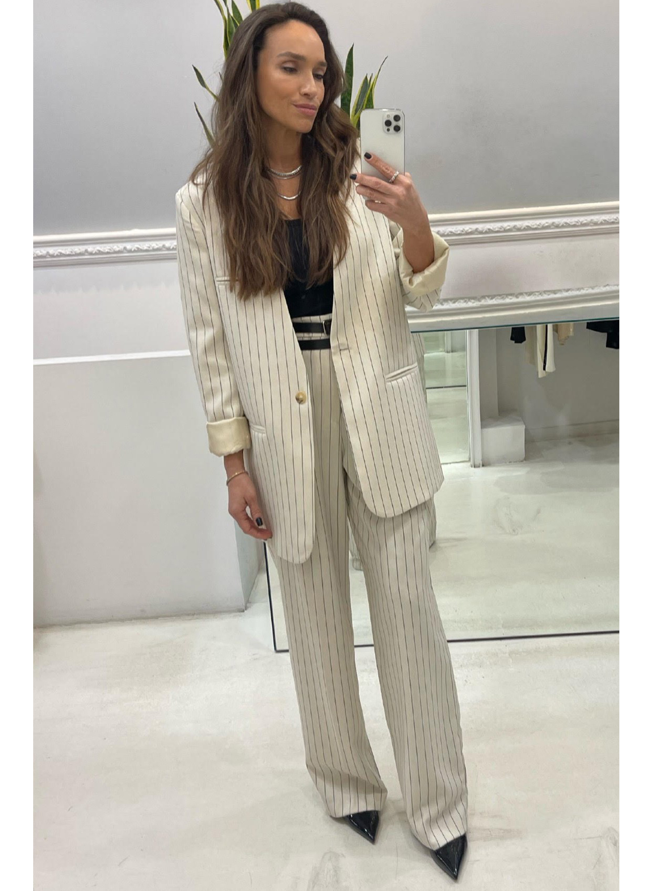 Pinstriped Blazer without lapels - 0