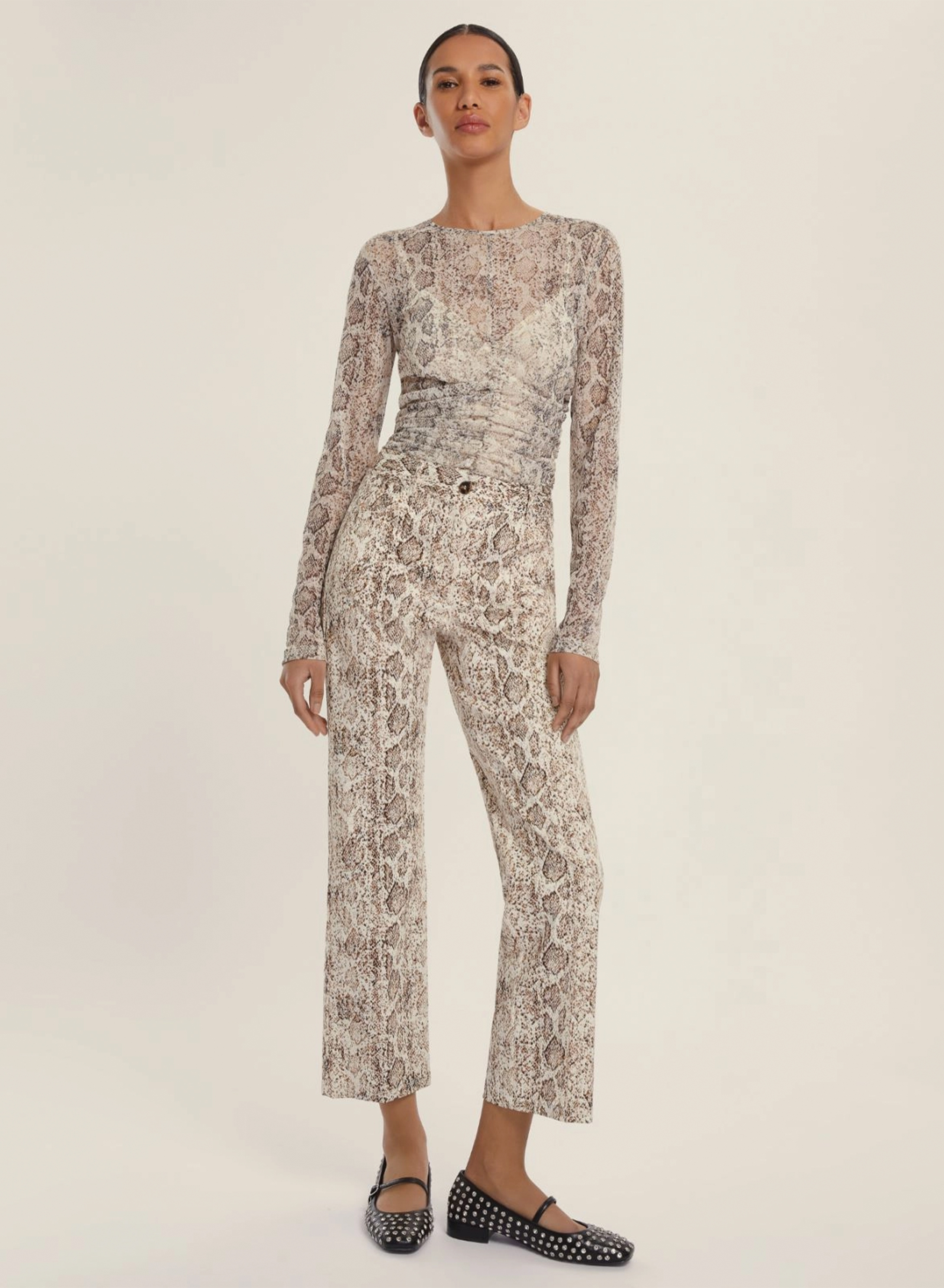 Camel tulle Blouse with python print Emme Marella - 0
