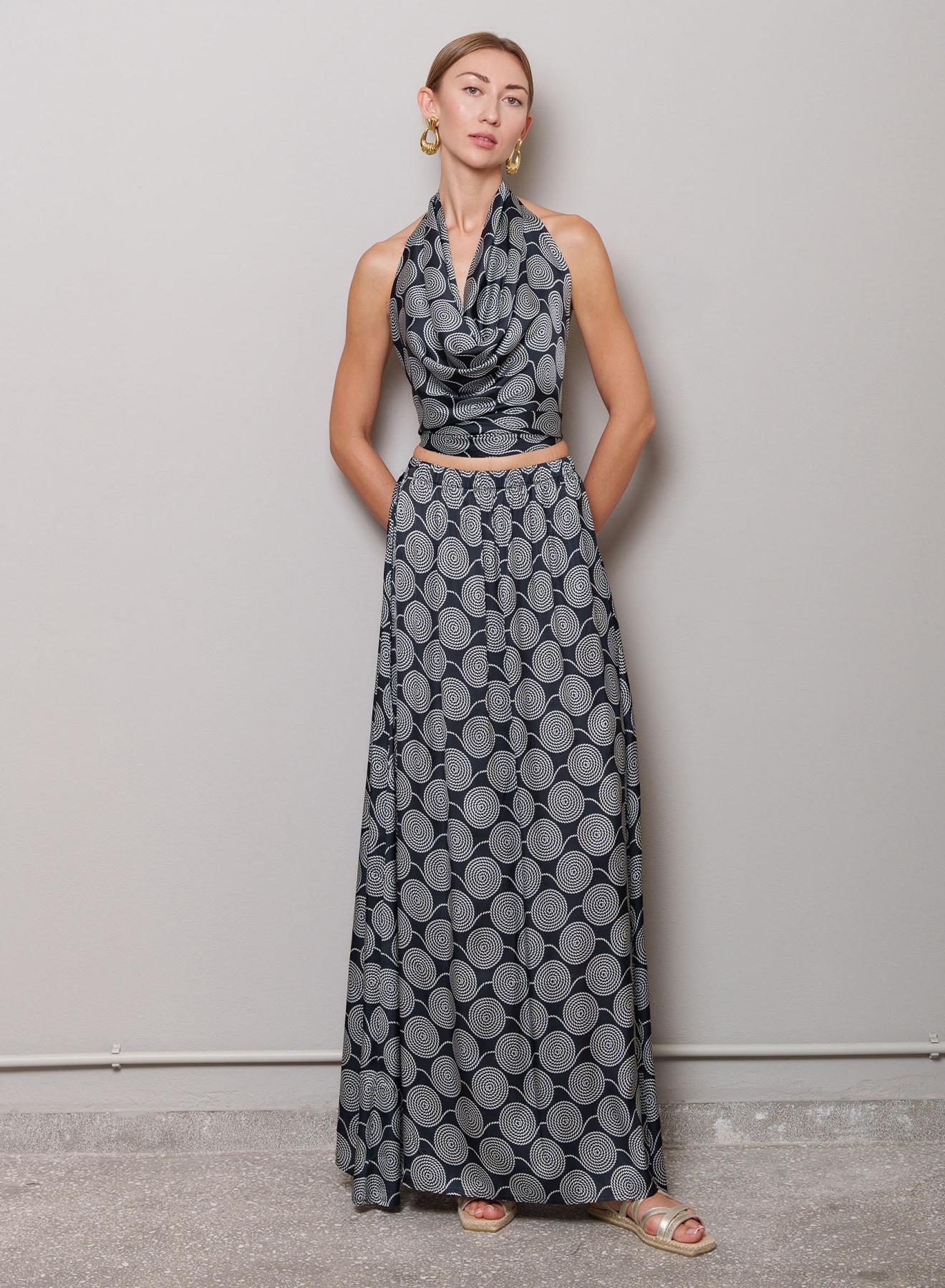 Navy Blue-White long Skirt with spiral print "Addi" Capetanissa - 1