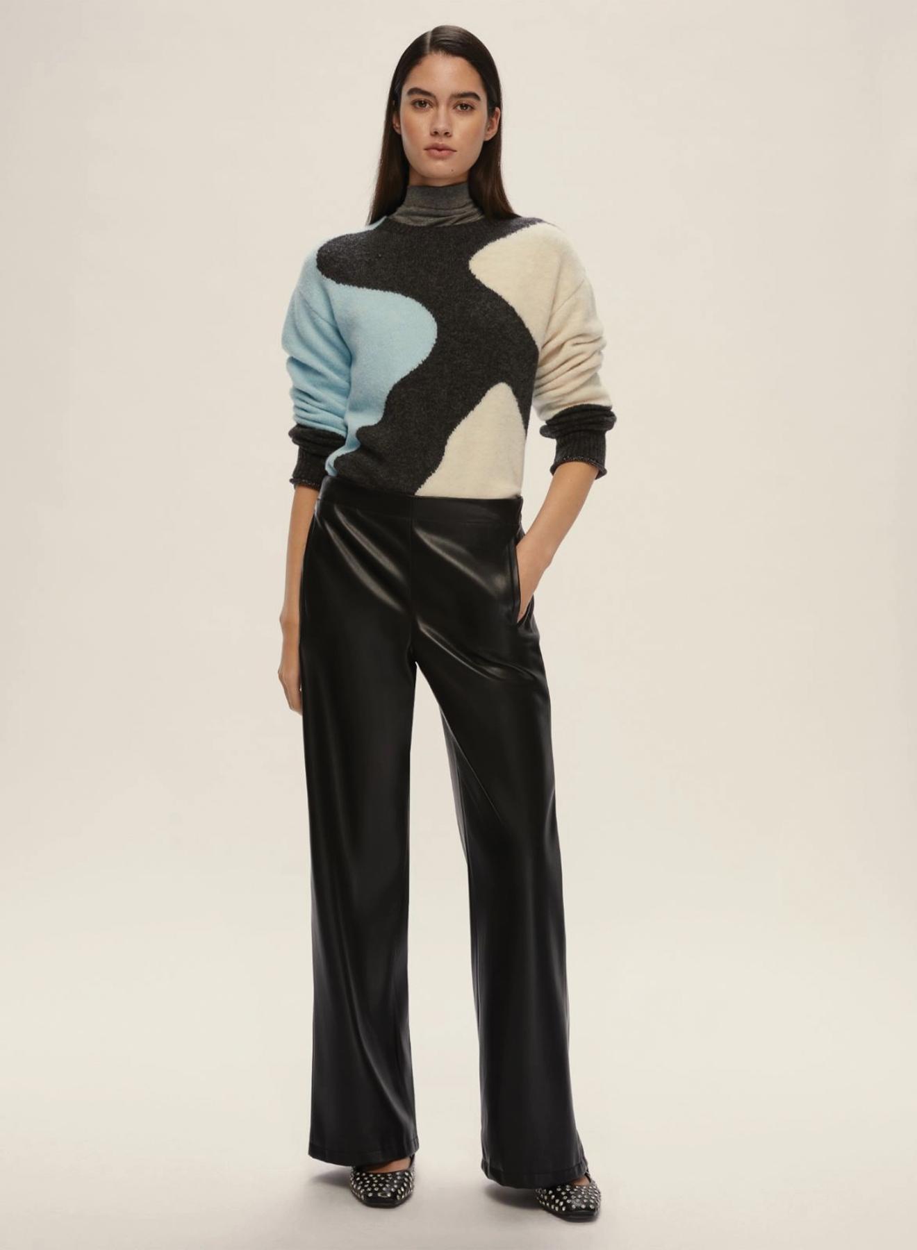 Black straight fit eco leather Trousers with elasticated rear waistband Emme Marella - 1