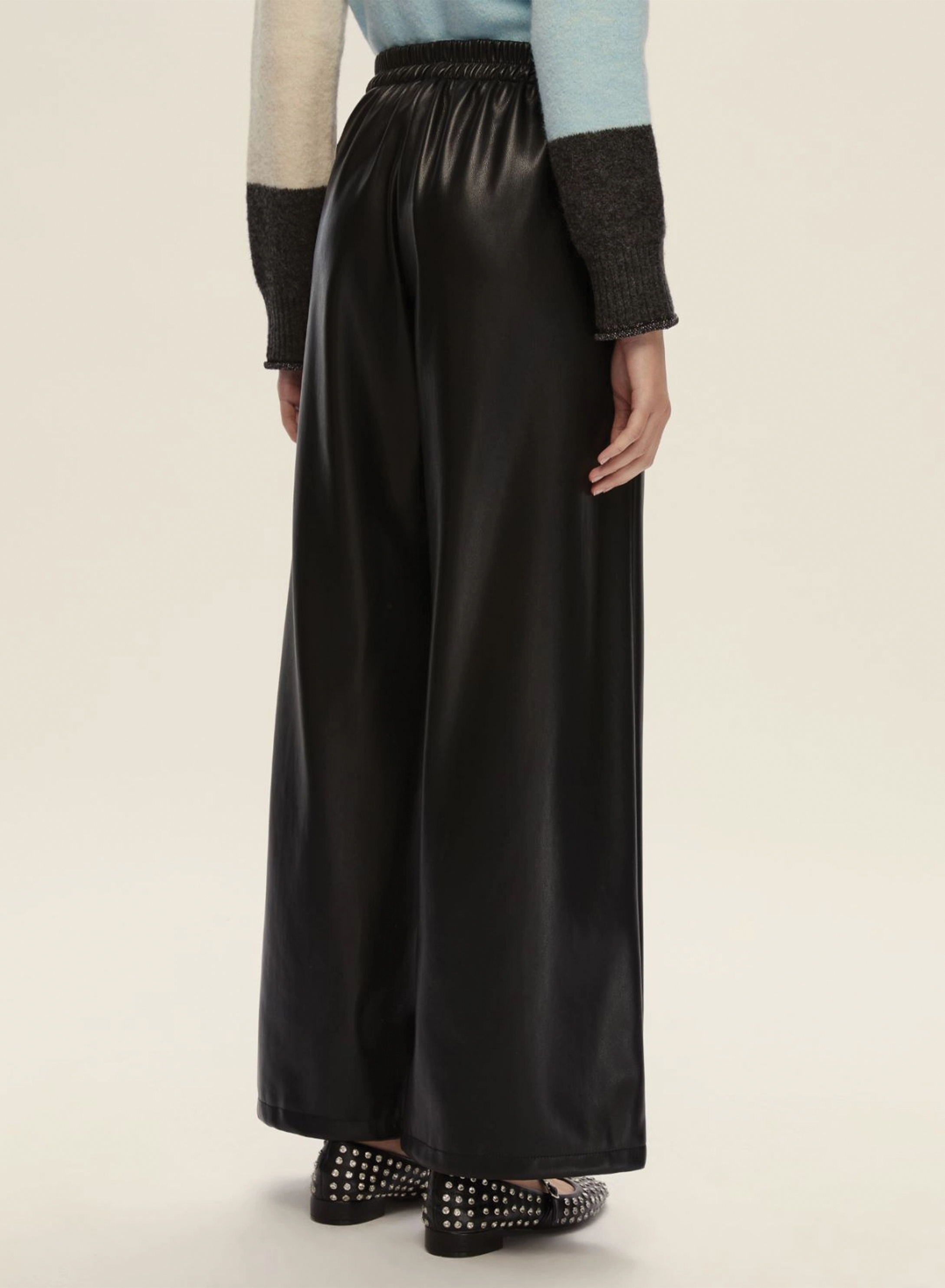 Black straight fit eco leather Trousers with elasticated rear waistband Emme Marella - 1
