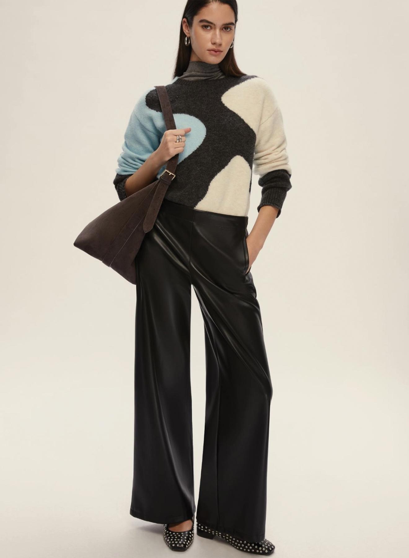 Black straight fit eco leather Trousers with elasticated rear waistband Emme Marella - 3