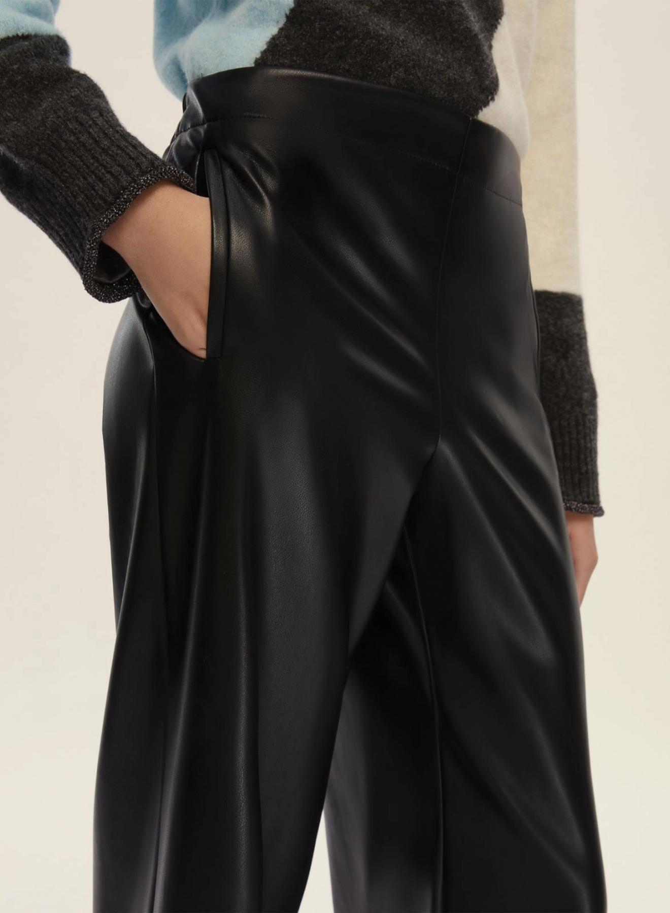 Black straight fit eco leather Trousers with elasticated rear waistband Emme Marella - 4