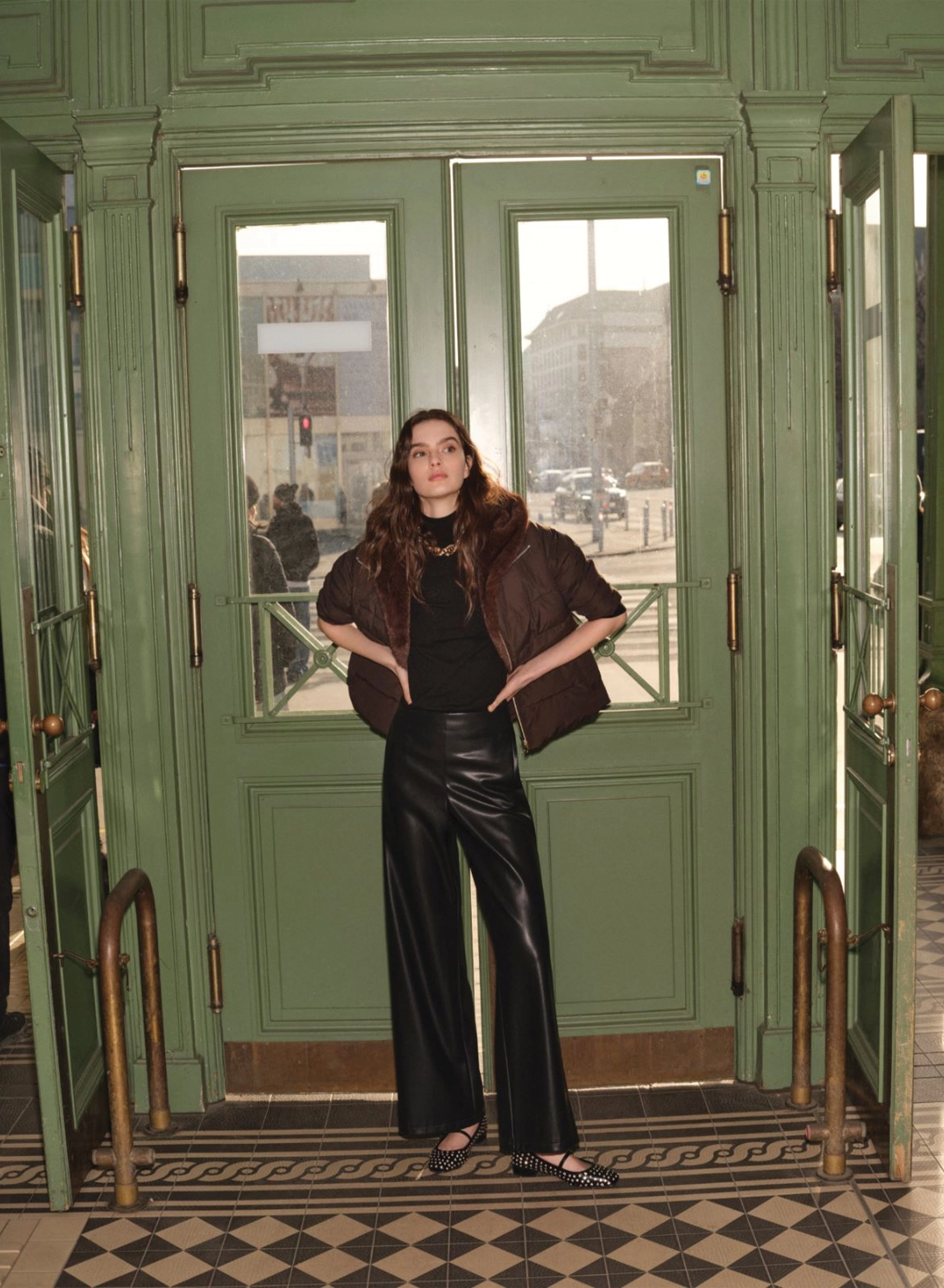 Black straight fit eco leather Trousers with elasticated rear waistband Emme Marella - 5